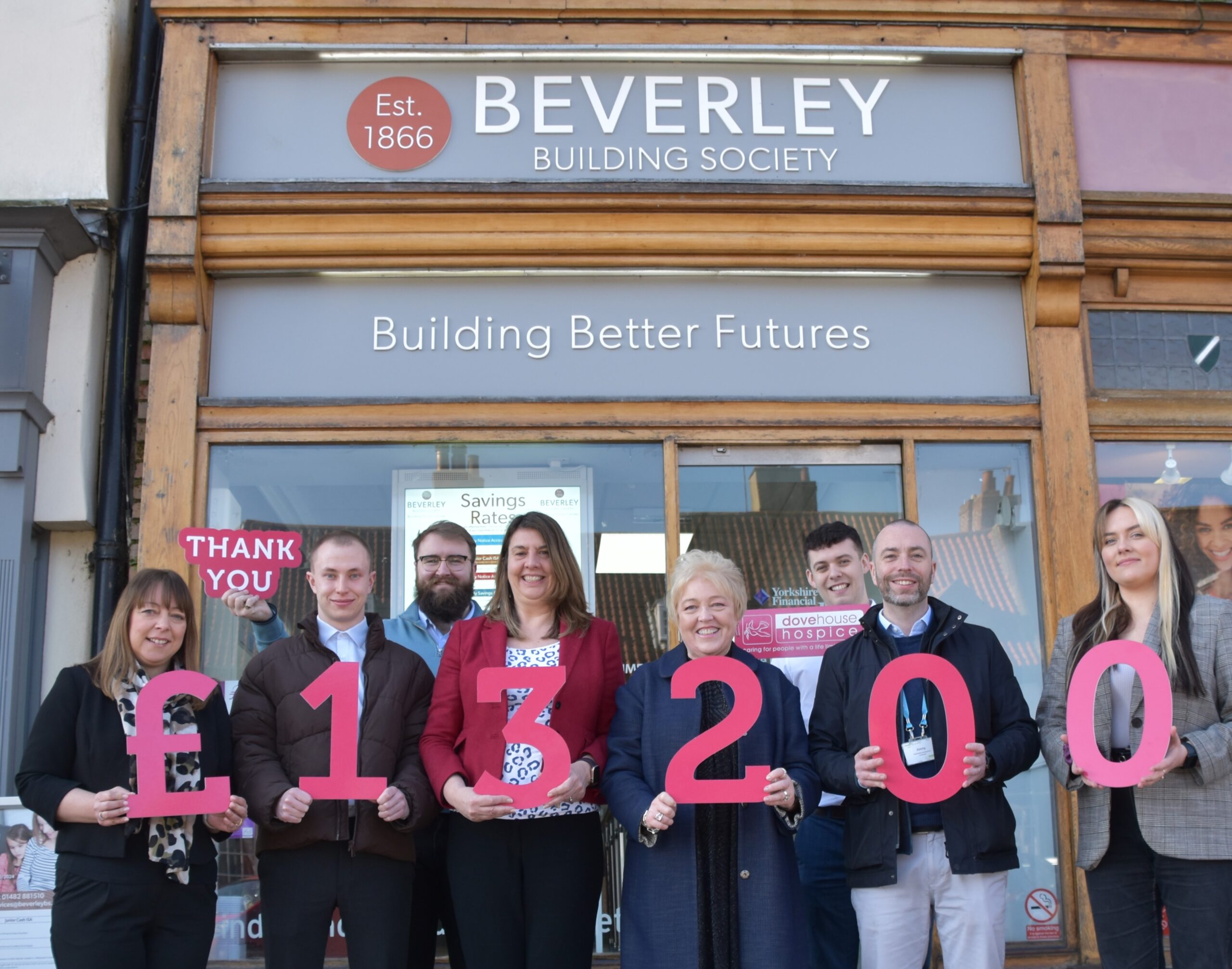 Beverley Building Society & Dove House Hospice team fundraising results photo.